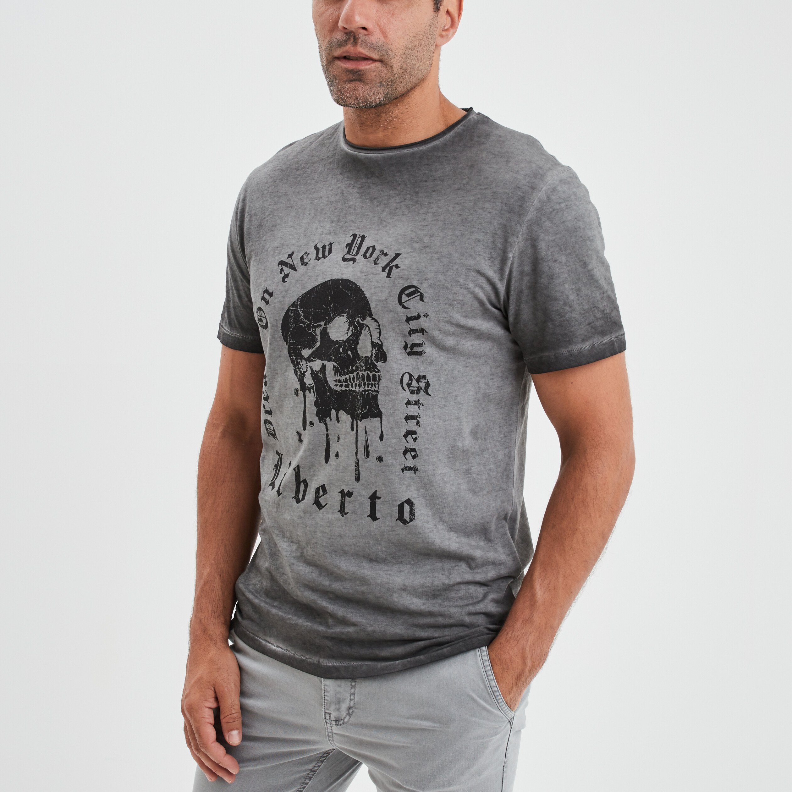 T-shirt col rond manches courtes Liberto gris clair homme | La Halle