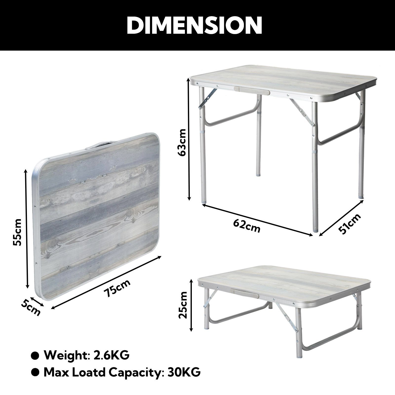 HOMECALL Campingtisch Klapptisch Gartentisch Klappbarer (leicht Beistelltisch Balkontisch Reisetisch), MDF Aluminium Mehrzwecktisch