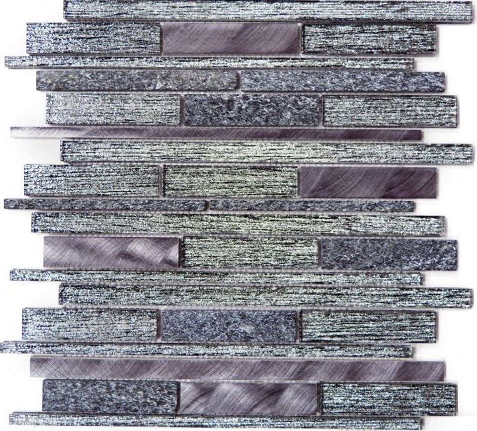 Mosani Mosaikfliesen Glasmosaik Naturstein Alu Mosaik schwarz glänzend / 10 Matten