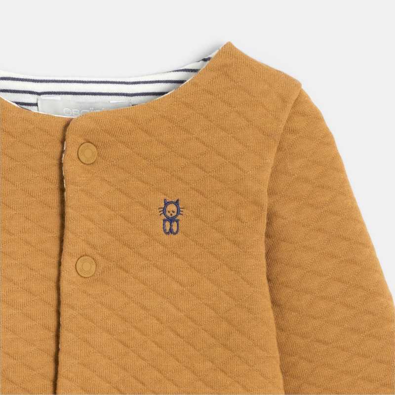 Cardigan damassé en molleton marron naissance