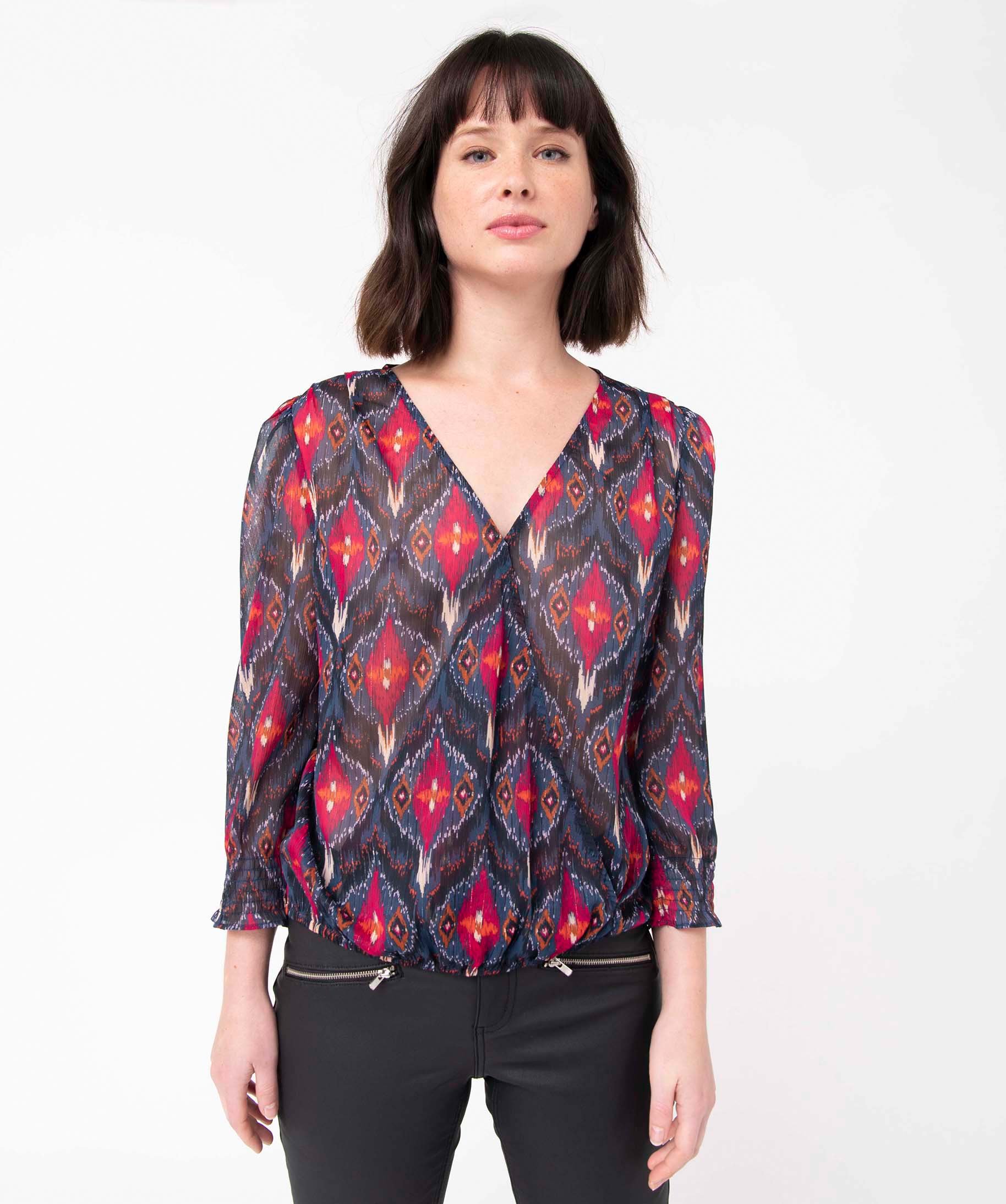 Blouse femme imprimée en voile avec rayures pailletées imprime | GEMO