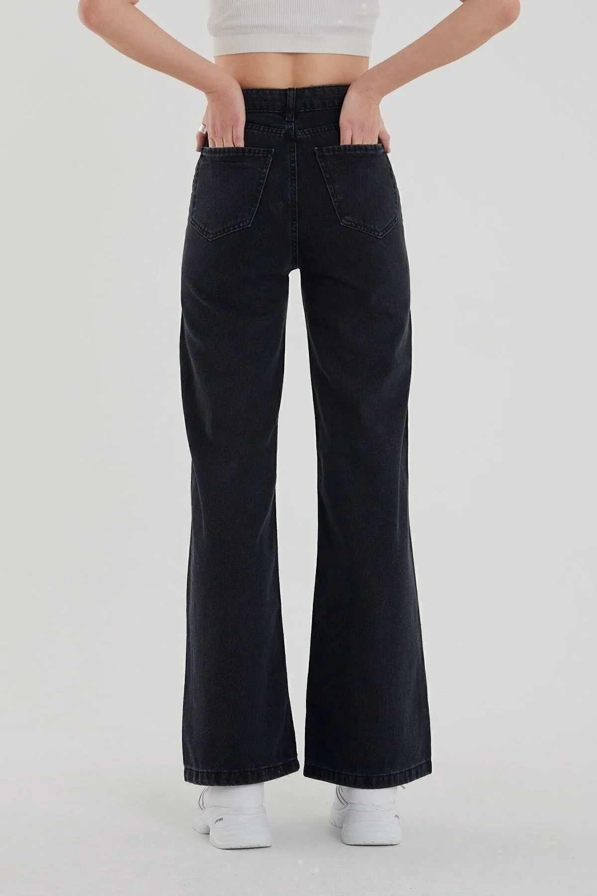 Livik  Schwarze Jeanshose für Damen mit hoher Taille und lockerem Bein, Denim, Lvk-001040a
