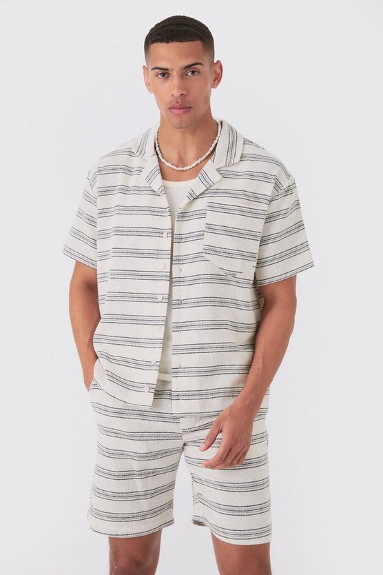 Boxy Short Sleeve Open Weave Shirt & Short Set