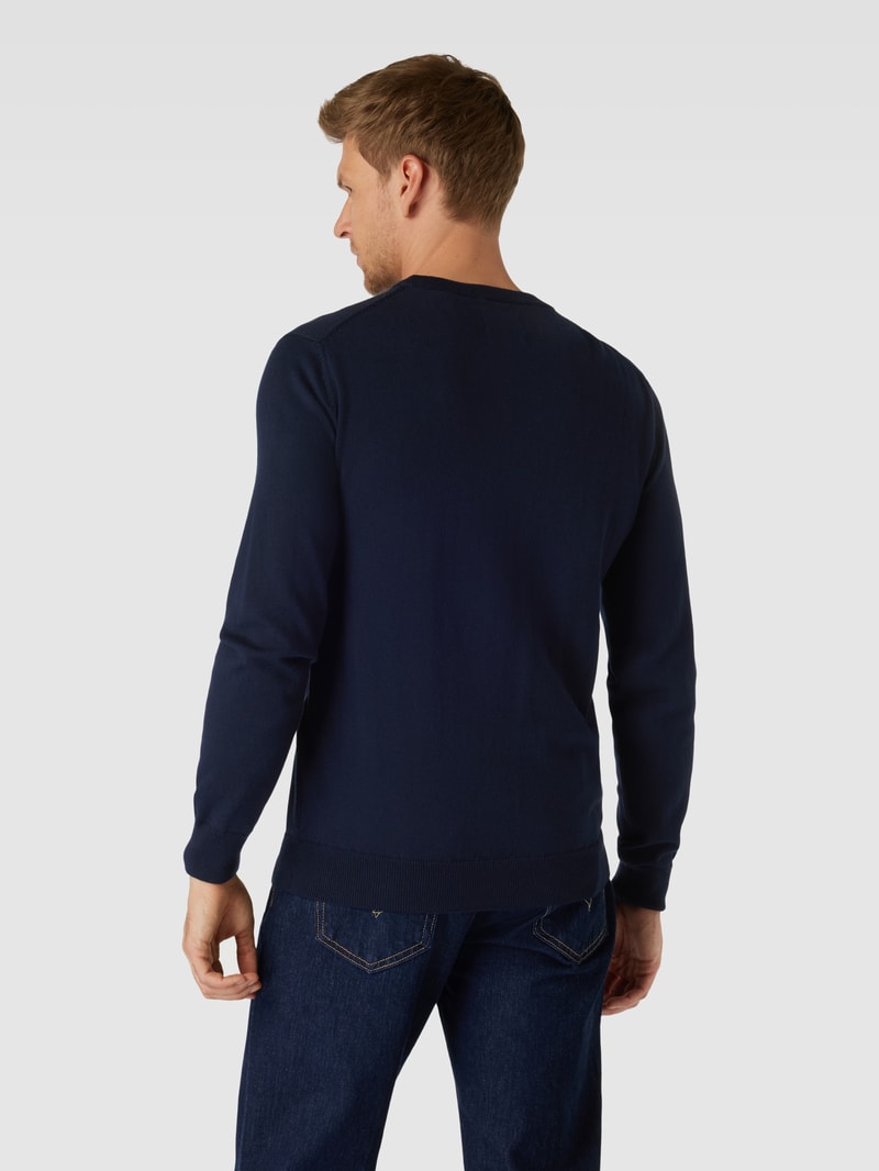Strickpullover mit Rundhalsausschnitt und Label-Stitching in marineblau