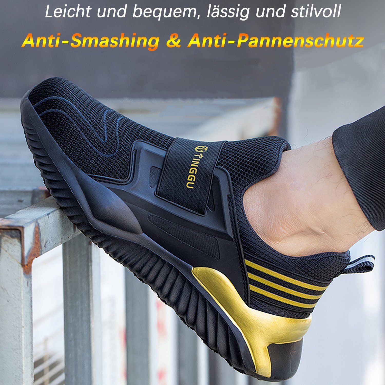 Daisred Arbeitsschuhe mit Stahlkappe Slip-on Schutzschuhe Sicherheitsschuh