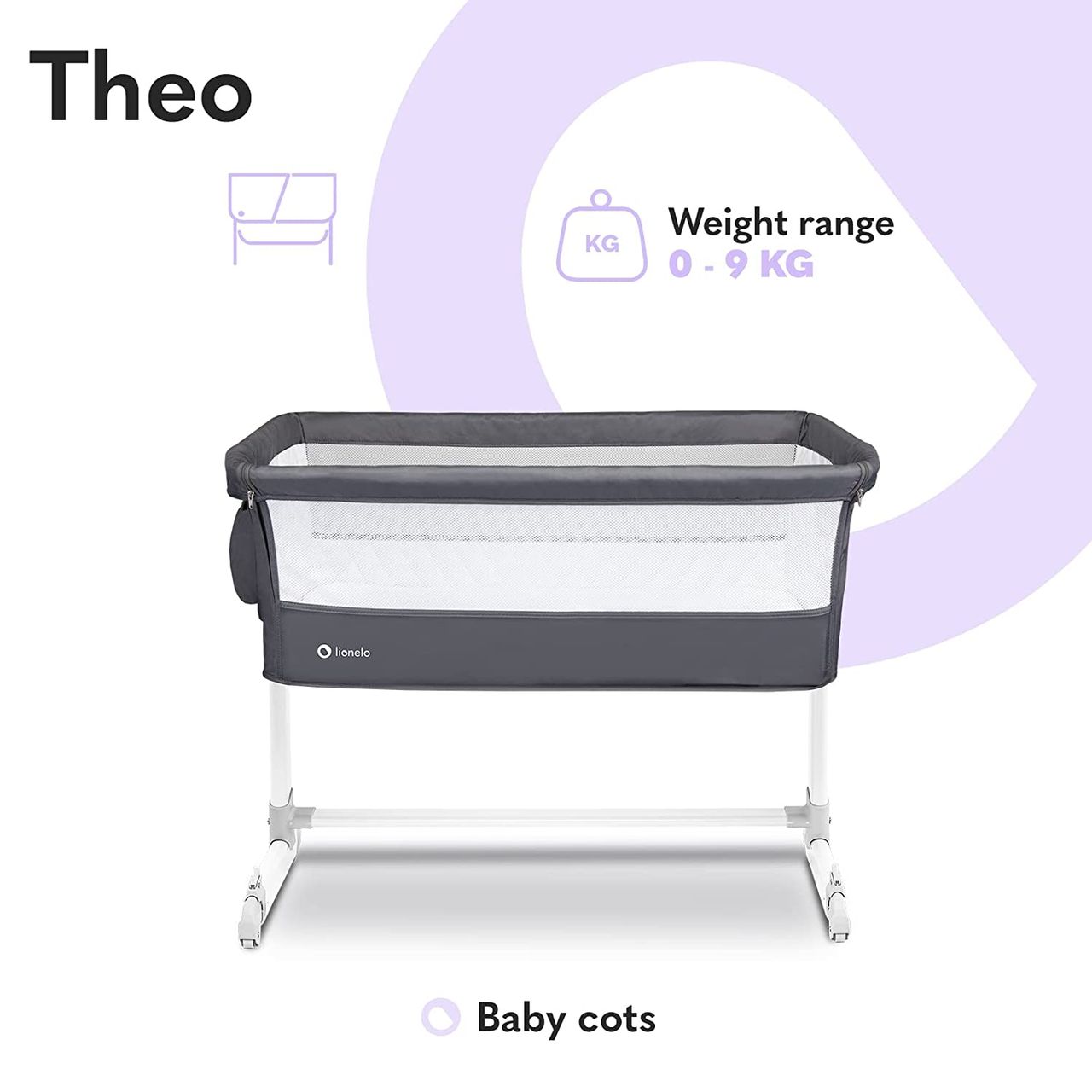 Lionelo Theo Baby Beistellbett dunkelgrau