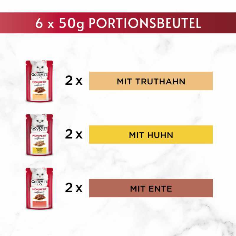 GOURMET Nassfutter GOURMET Mon Petit Intense 8x6x50g mit Ente, Huhn, Truthahn