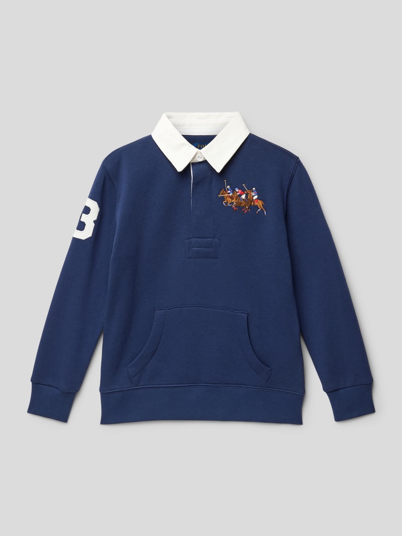Sweatshirt mit Label-Stitching Modell 'RUGBY' in marineblau