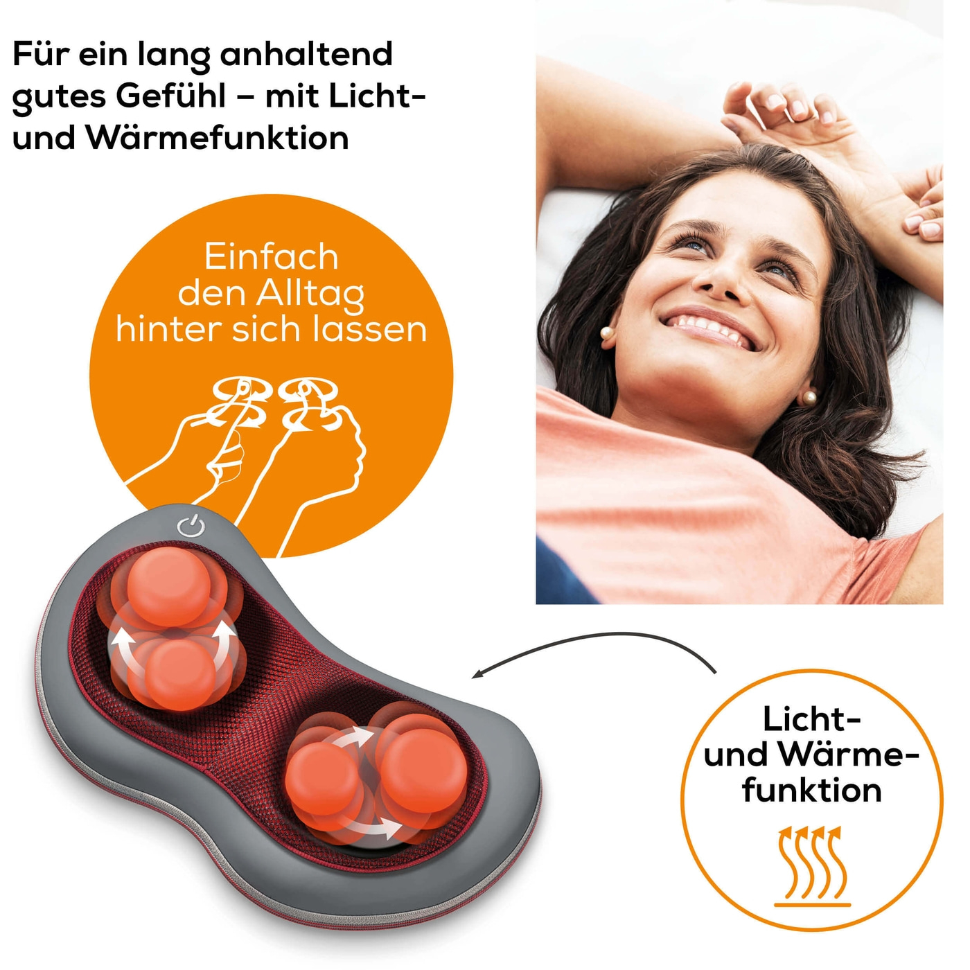 Beurer Shiatsu-Massagekissen MG 149-Fixierbares Massagekissen in ergonomischen Design, Licht- & Wärmefunktion