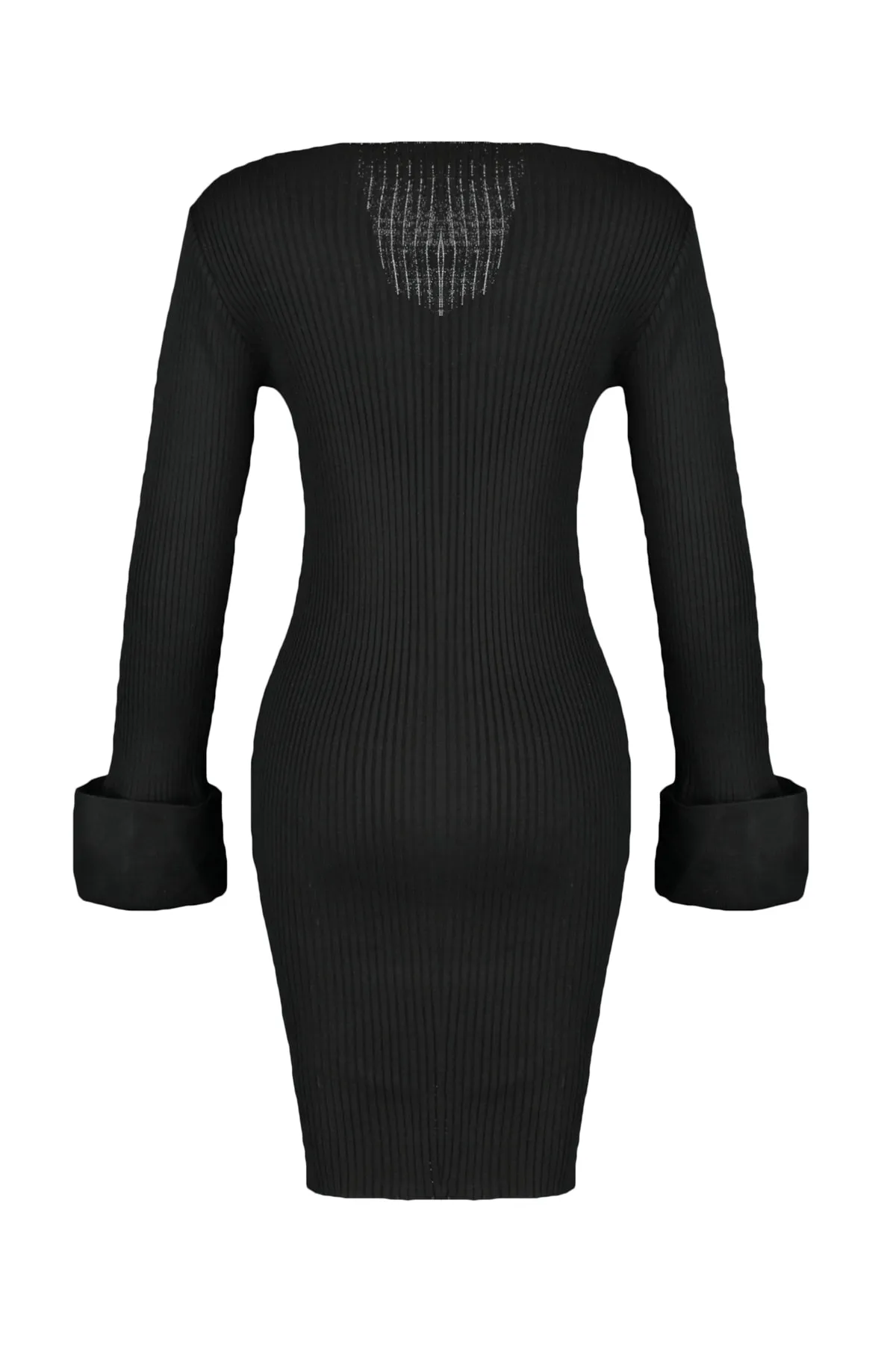 Trendyol Collection  Schwarzes Mini-Strickkleid mit V-Ausschnitt TWOAW22EL0564
