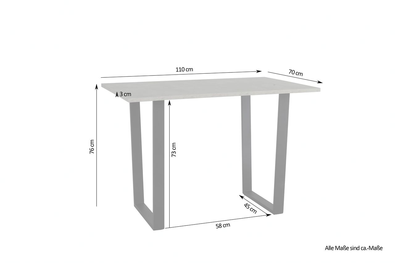 byLiving SHINE Tisch, Breite 110 cm, Metall schwarz pulverbeschichtet, Beton-Optik