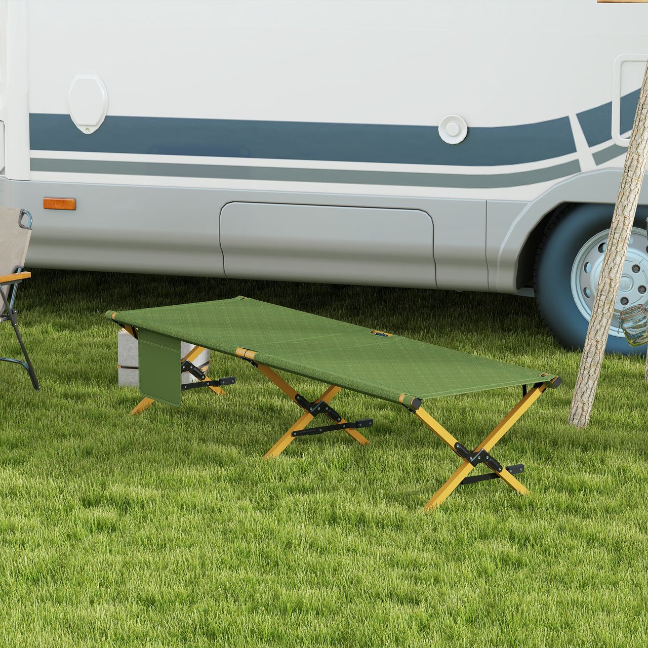 Outsunny Sonnenliege, Gartenliege, Klappbarer Liegestuhl mit Seitentache Grün