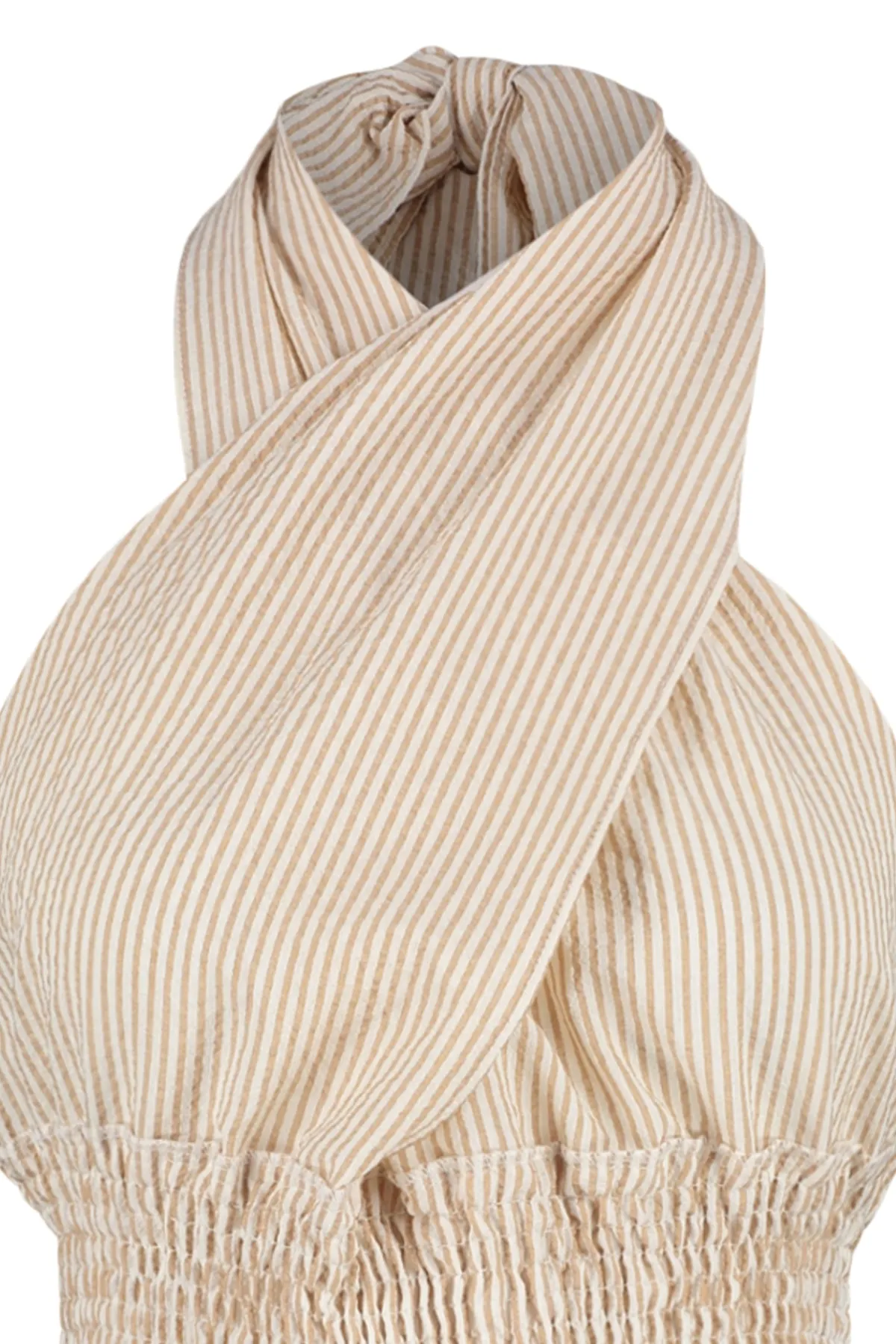 Trendyol Collection  Gestreifte, kurz gestrickte Seersucker-Bluse mit Kreuzbindung TBESS21BZ1901