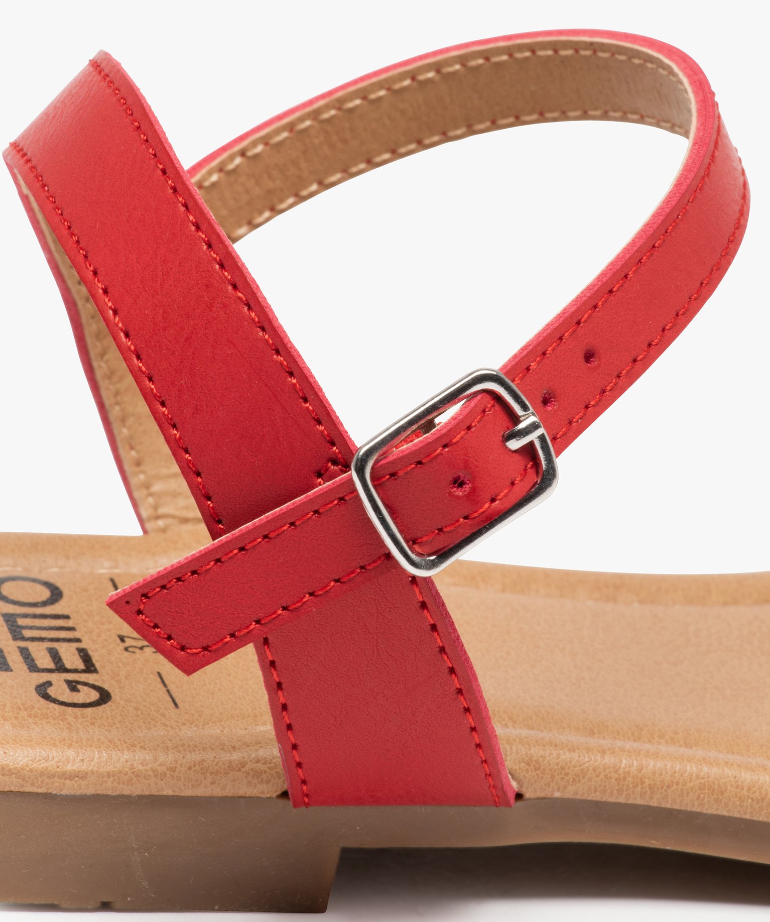 Nu-pieds femme unis à talon plat et bride large rouge | GEMO