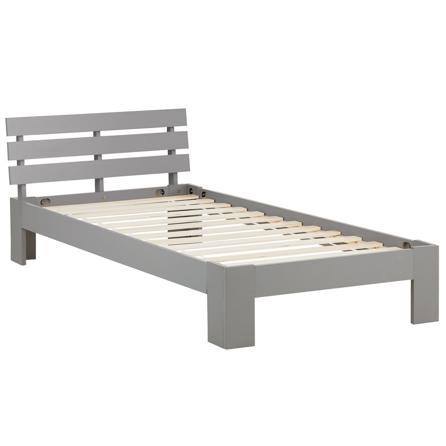 Homestyle4u Holzbett Einzelbett Futonbett 90x200 Grau Kiefer