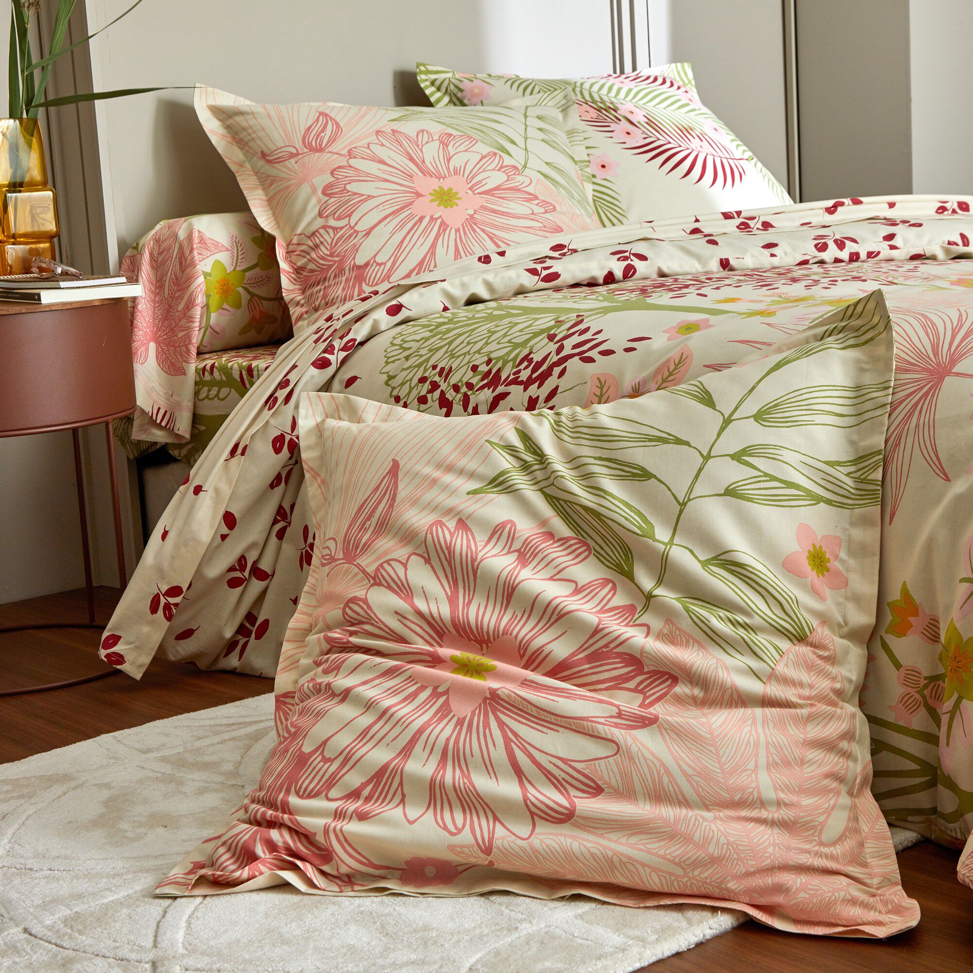Linge de lit Eglantine en coton imprimé végétal