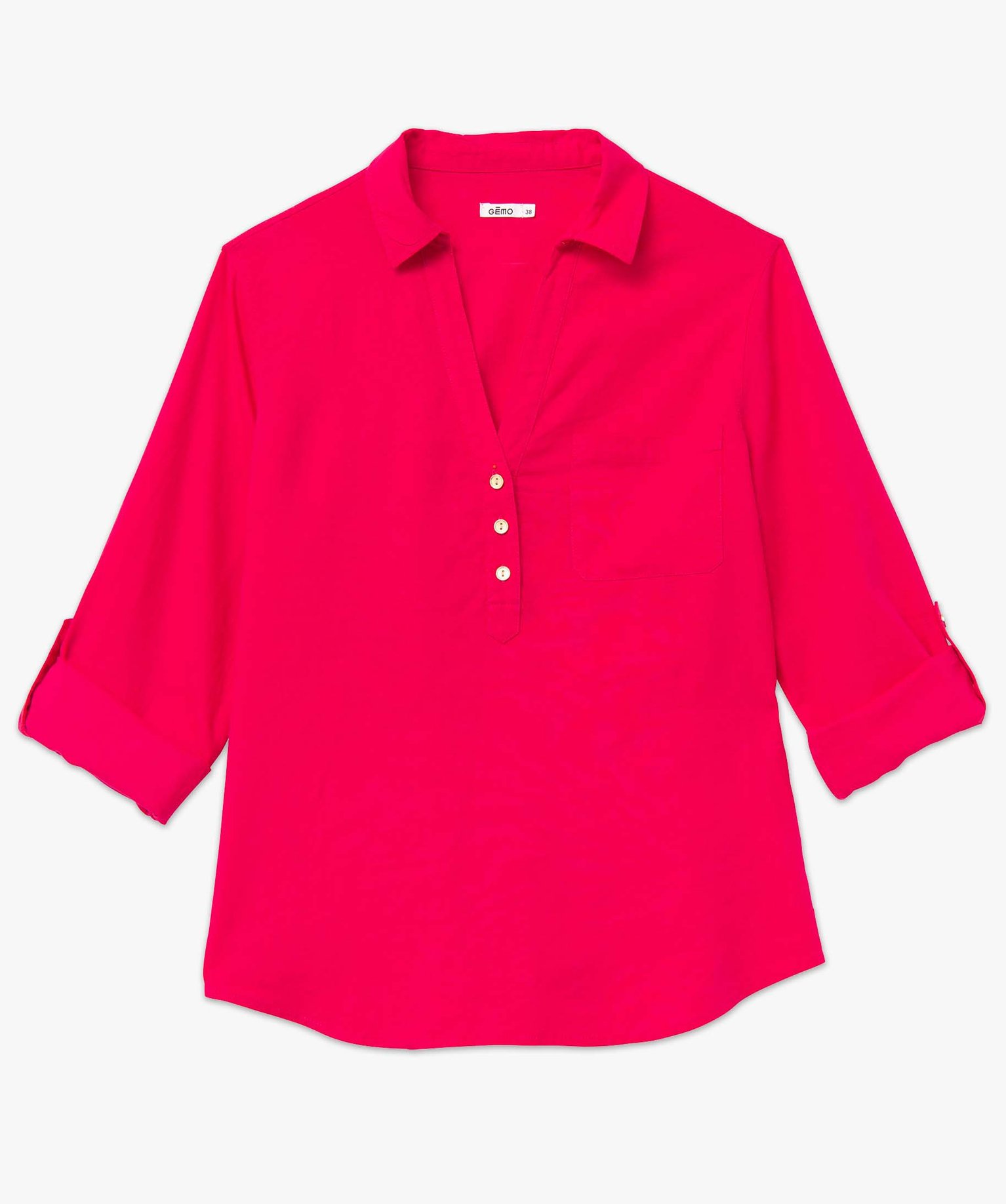 Chemise femme avec col boutonné contenant du lin rose | GEMO