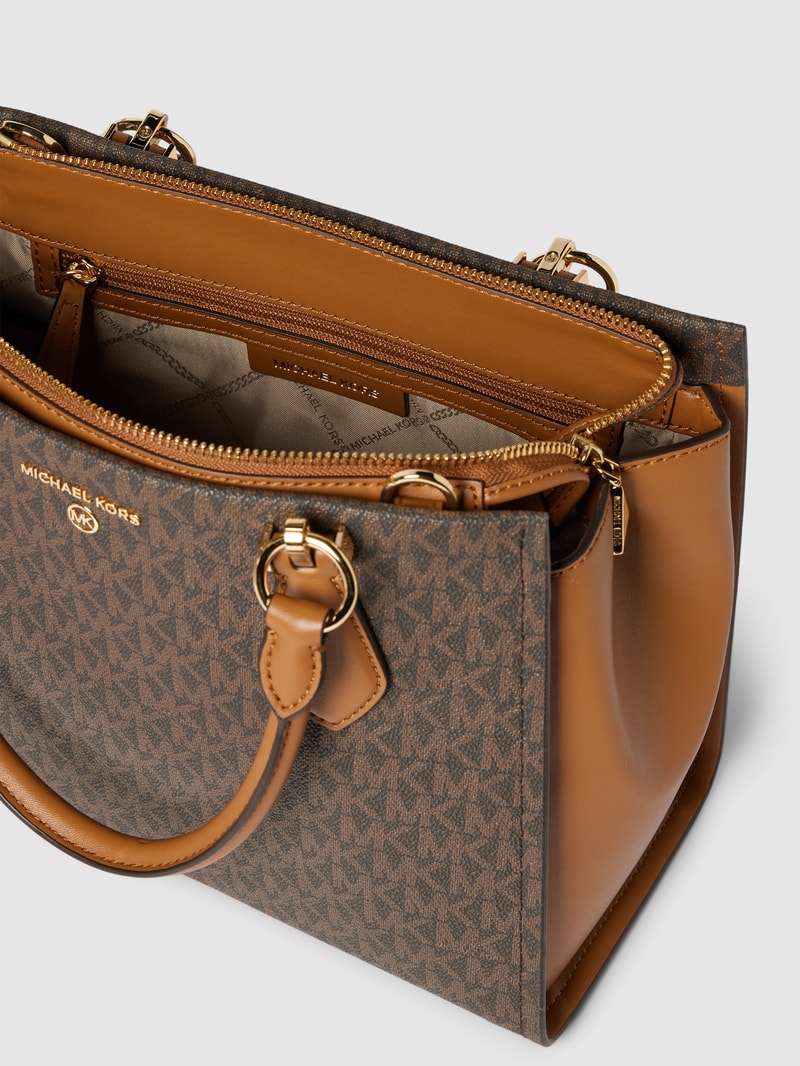 Tote Bag mit Label-Print Modell 'MARILYN' in mittelbraun