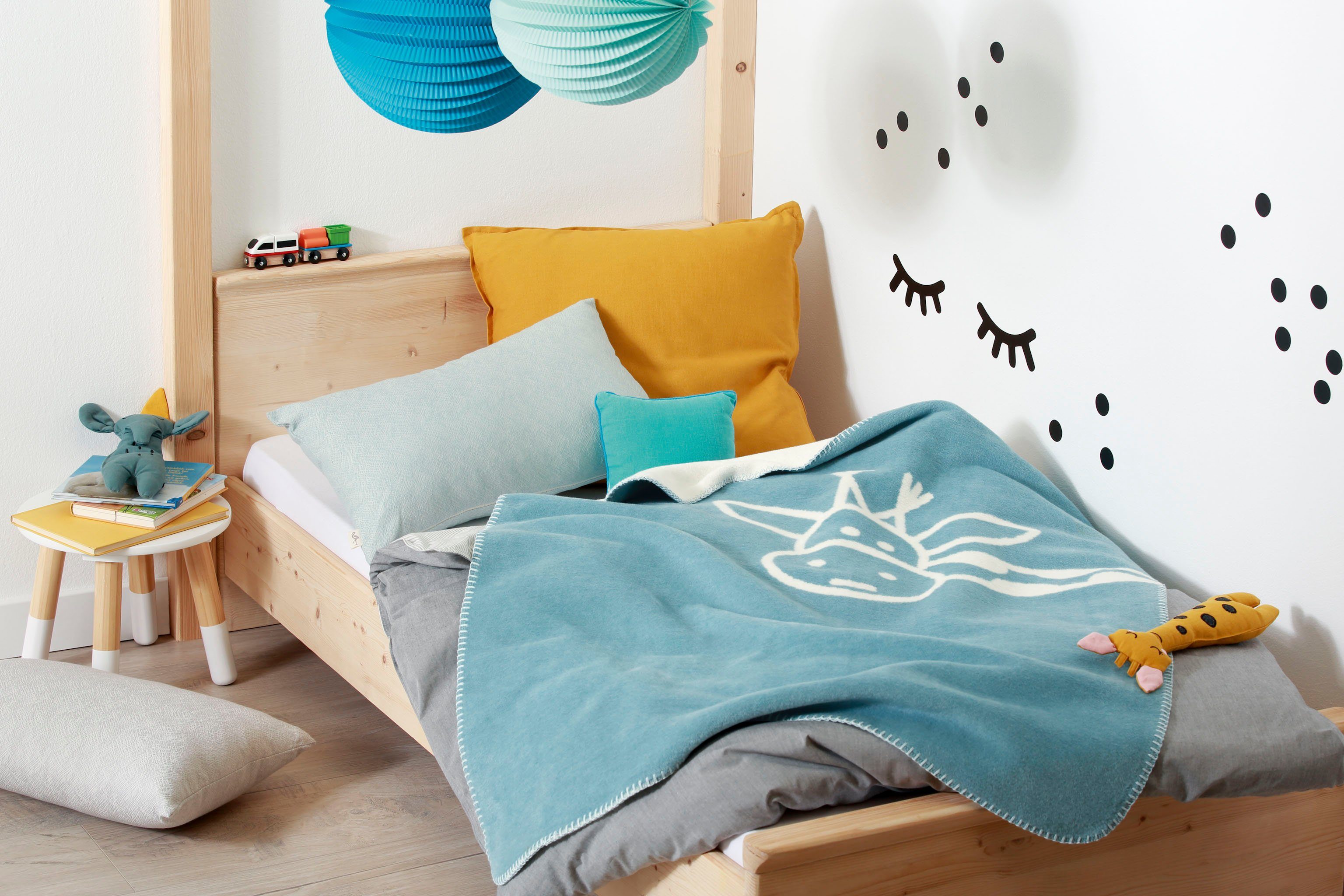 Babydecke Cookie, Biederlack, mit lustiger Giraffe, Kuscheldecke