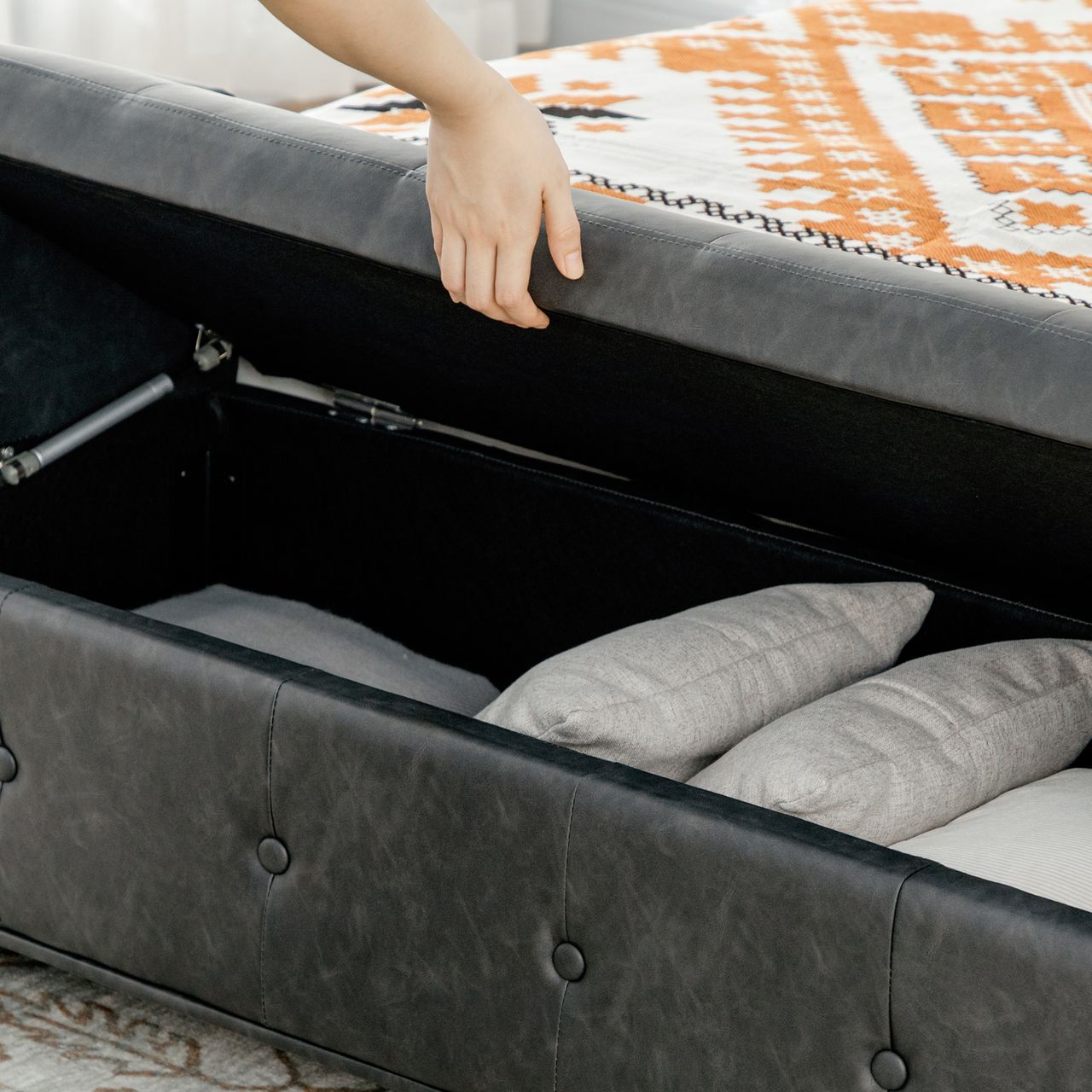 HOMCOM Sitzbank mit Stauraum, Sitztruhe mit Soft-Close-Scharniere PU Grau