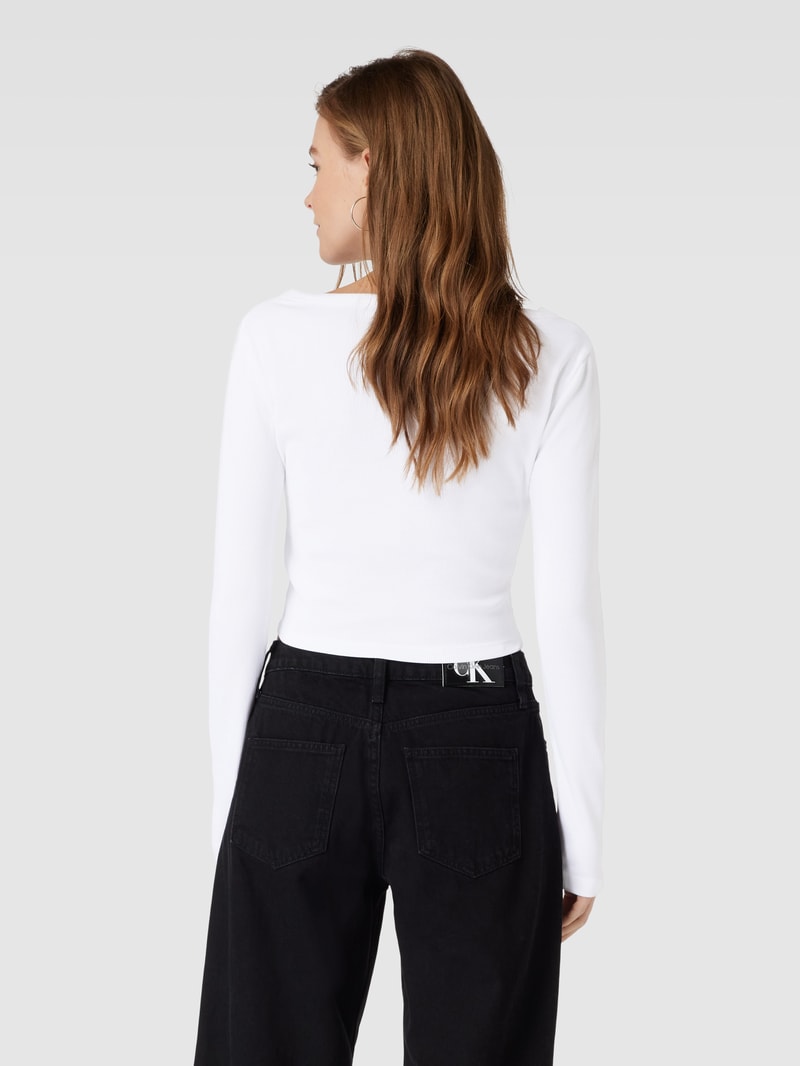Cropped Cardigan mit Label-Patch in weiss