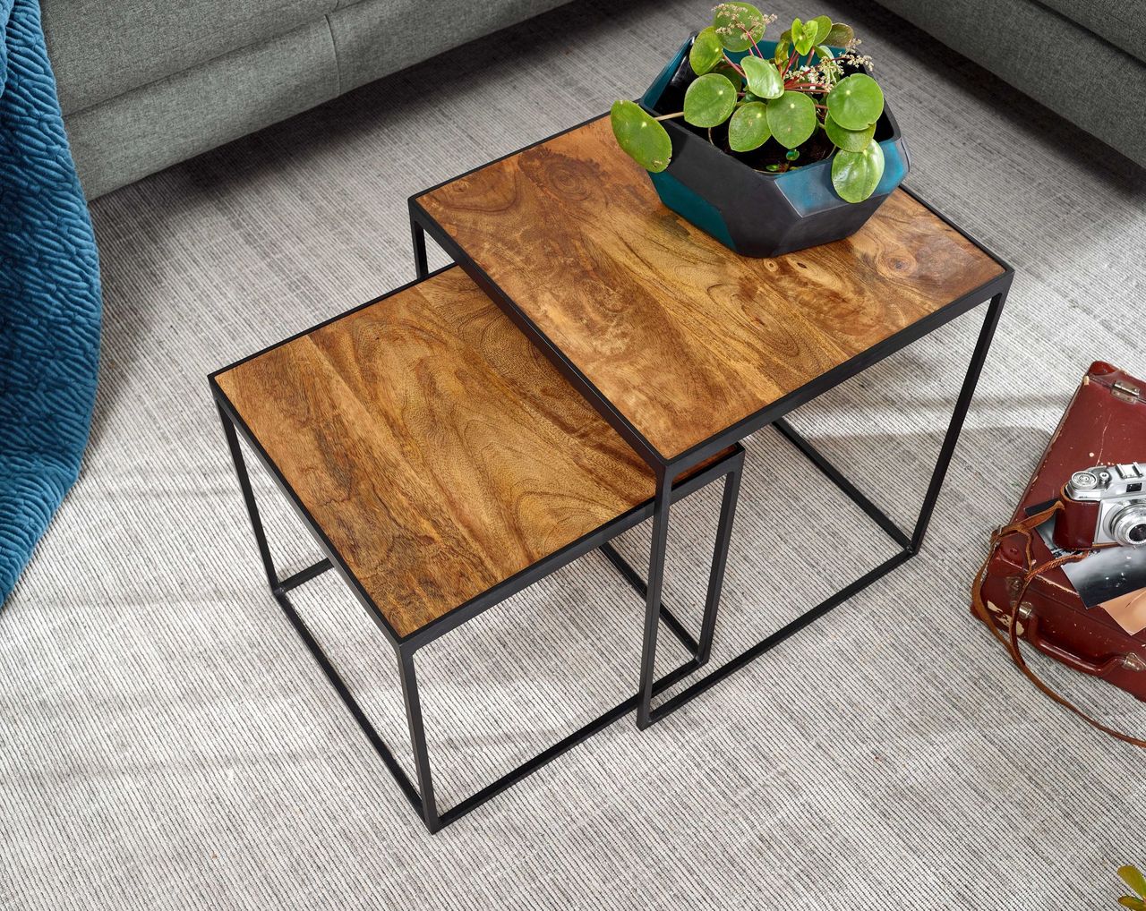 Skyport WOHNLING Beistelltisch Massivholz Satztisch 2 teilig Couchtisch Tisch Set Eckig