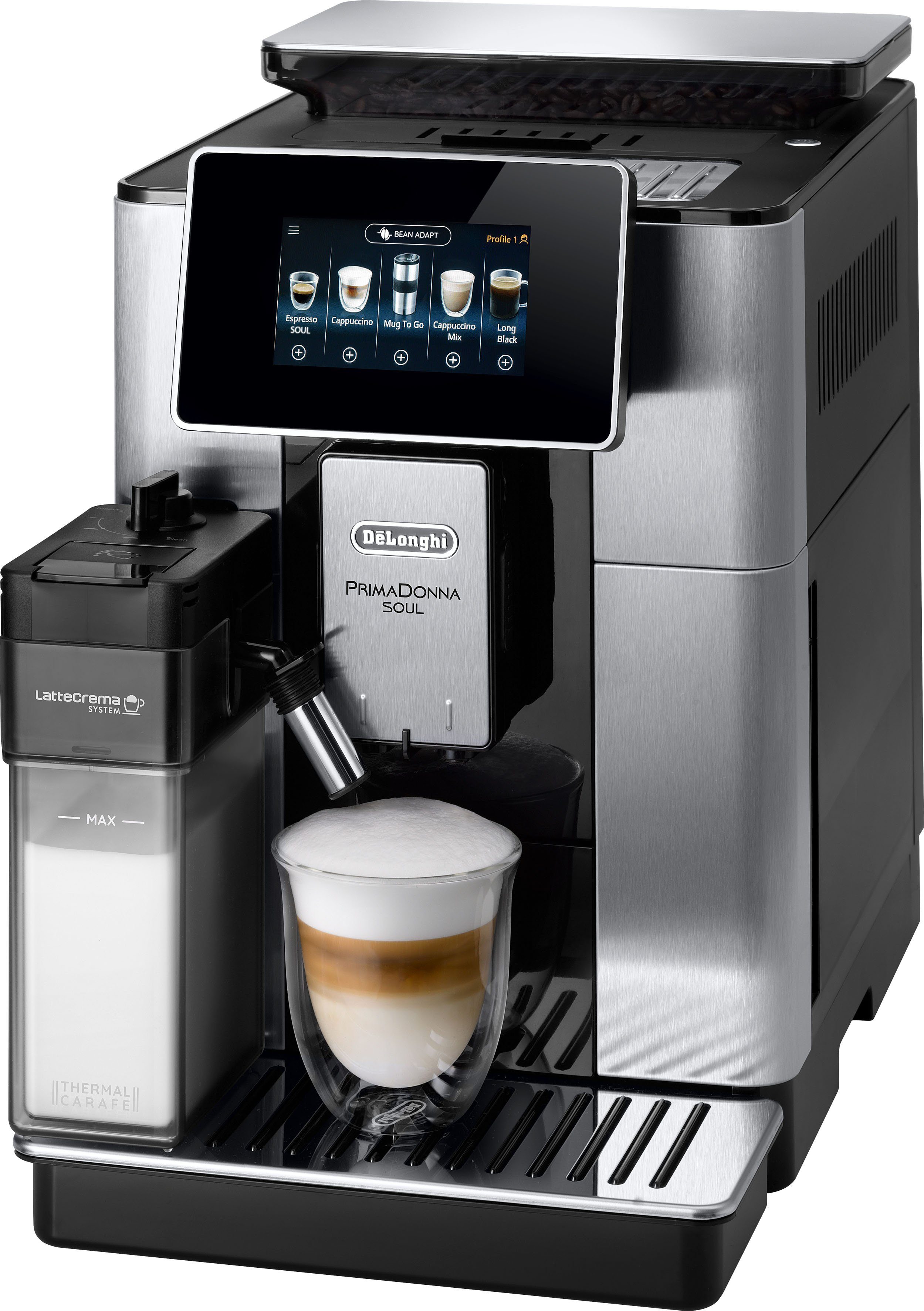 De'Longhi Kaffeevollautomat PrimaDonna Soul ECAM 610.75.MB, inkl. Kaffeekanne im Wert von UVP € 29,99 + Gläser-Set UVP € 46,90