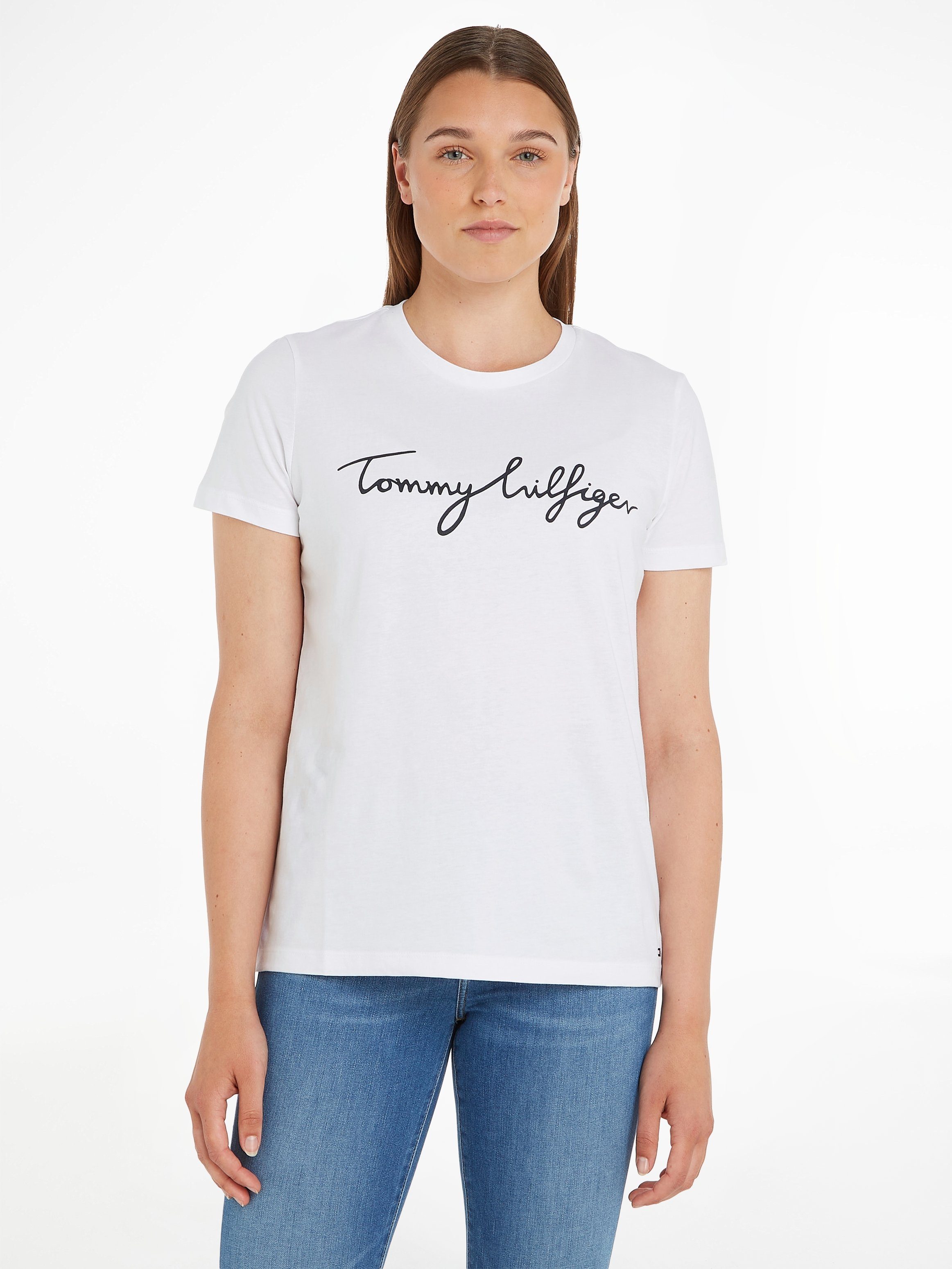 Tommy Hilfiger T-Shirt HERITAGE CREW NECK GRAPHIC TEE mit Tommy Hilfiger Script Logo-Schriftzug & Logo-Flag am Saum