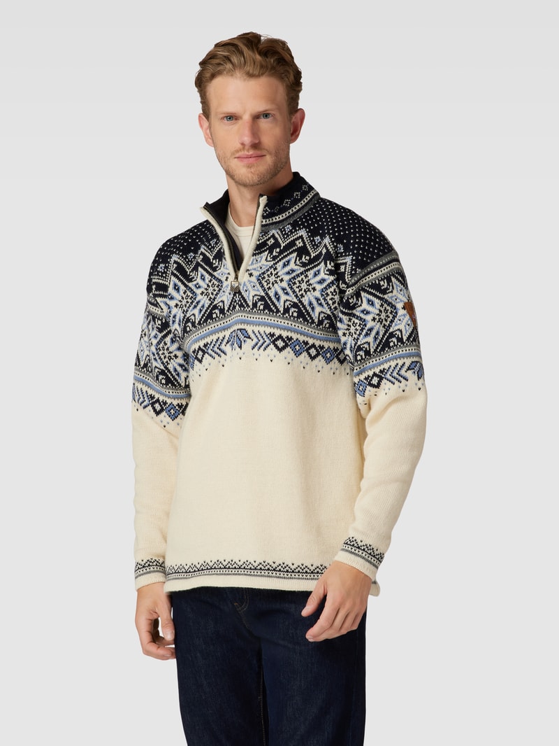 Strickpullover mit kurzem Reißverschluss Modell 'Vail' in offwhite