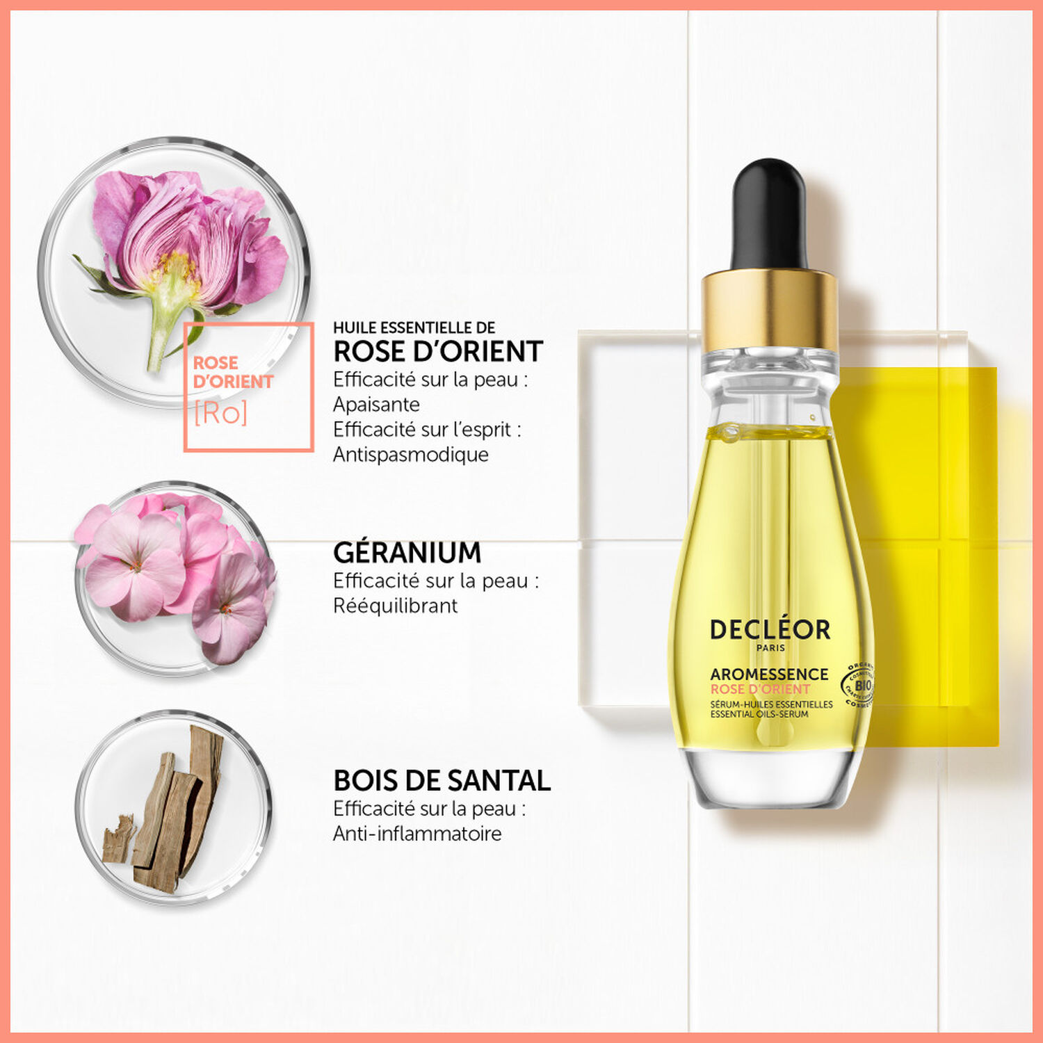 Decléor Aromessence Sérum Huiles Essentielles Rose D'Orient Sérum Visage Apaisant 15 ml