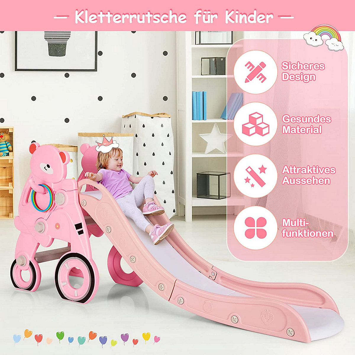 Kinderrutsche Bärenmuster mit Basketballkorb