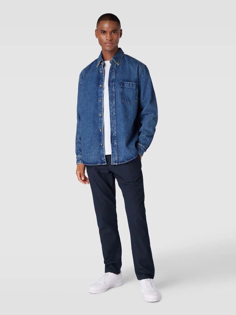Slim Fit Stoffhose im fein strukturierten Design Modell 'MILES' in marineblau