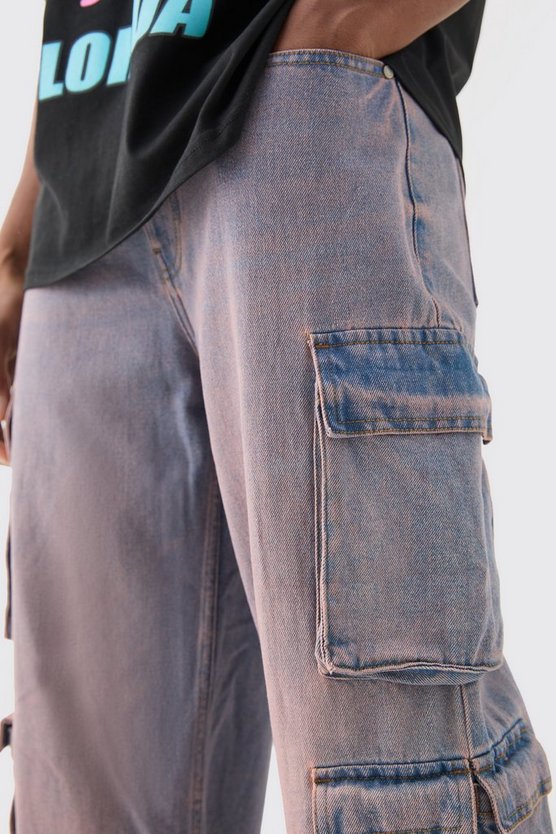 Lockere pinke Jeans mit Cargo-Taschen