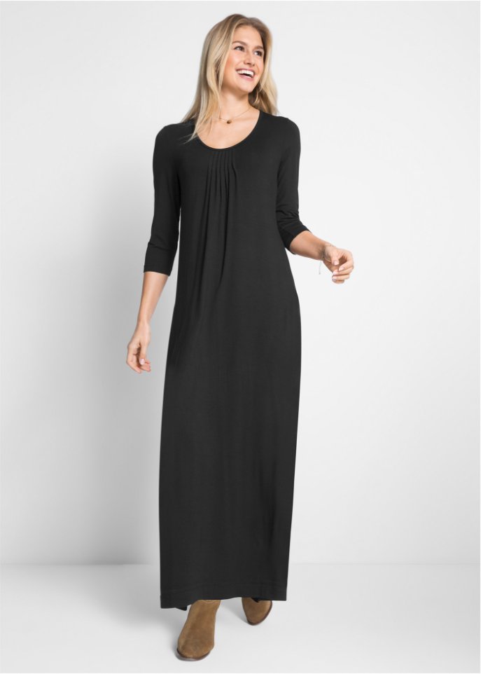 Viskose-Maxikleid in leichter A-Linie, 3/4 Arm