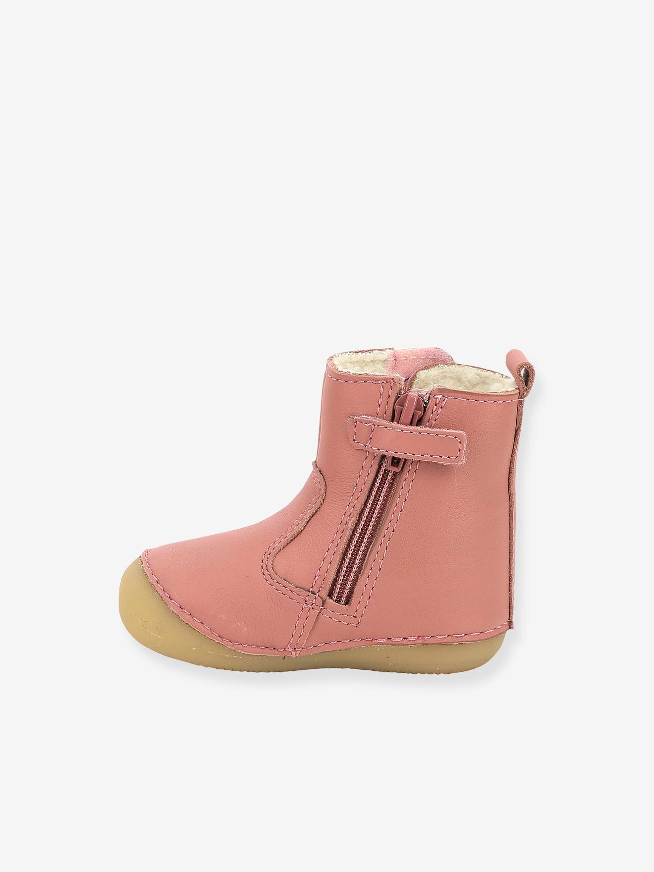 Boots cuir bébé fille Socool Cho KICKERS® 1ers pas rose antique