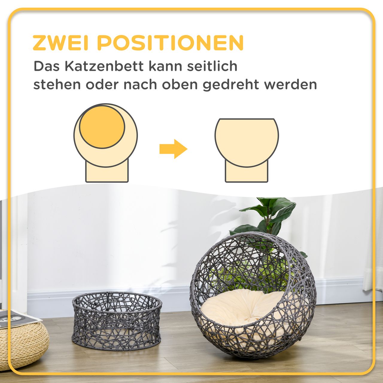 PawHut Katzenkorb, Katzenhütte mit Kissen, Katzenhöhle, Polyester-Seil, Violett