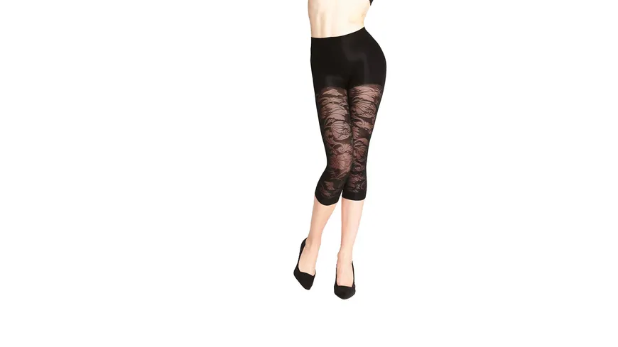 NO-MI Damen figurformende  Jacquard Capri Leggings mit shape-up Effekt black