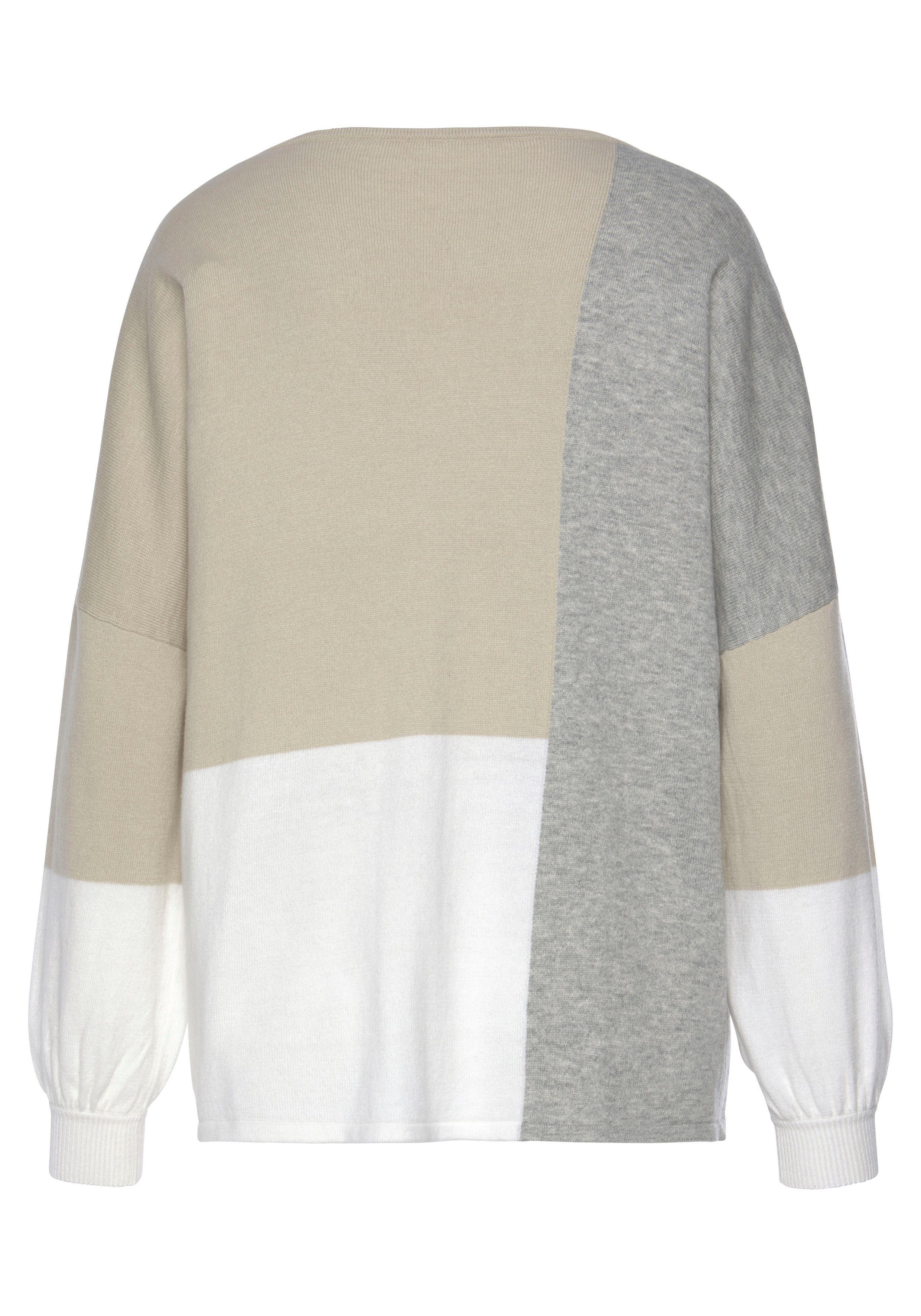 LASCANA Rundhalspullover mit Colorblock-Optik