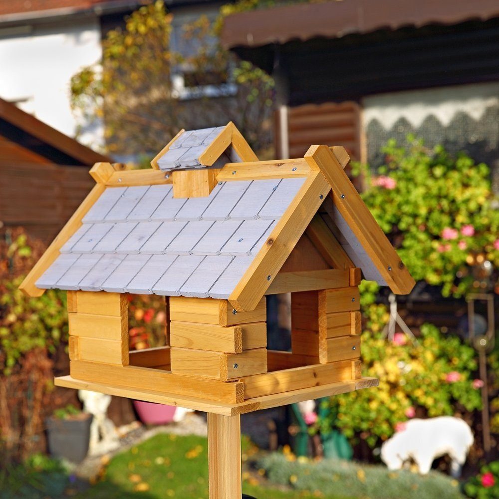 Melko Vogelhaus Vogelhaus Vogelfutterhaus Vogelvilla aus Holz in Grau Weiß Grün Rot Braun Vogelhäuschen Futterstation, Dachschindeln und Haus sind lasiert