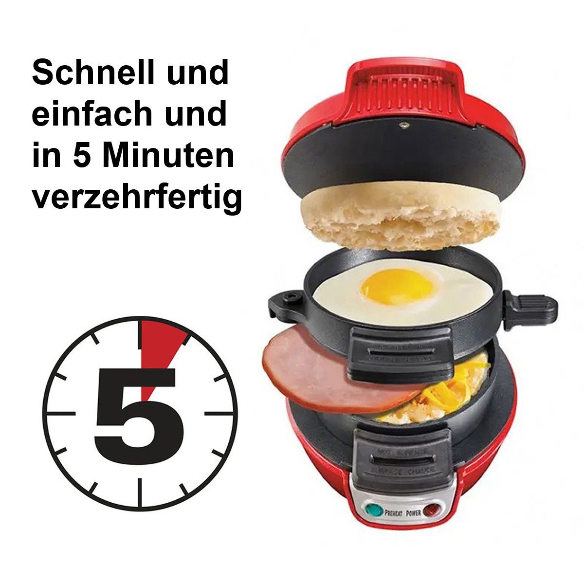 Yoyaxi 3-in-1-Sandwichmaker Hamburgermaschine - Sandwichmaschine, 3-in-1 Frühstücksmaschine, Omelette-Toaster