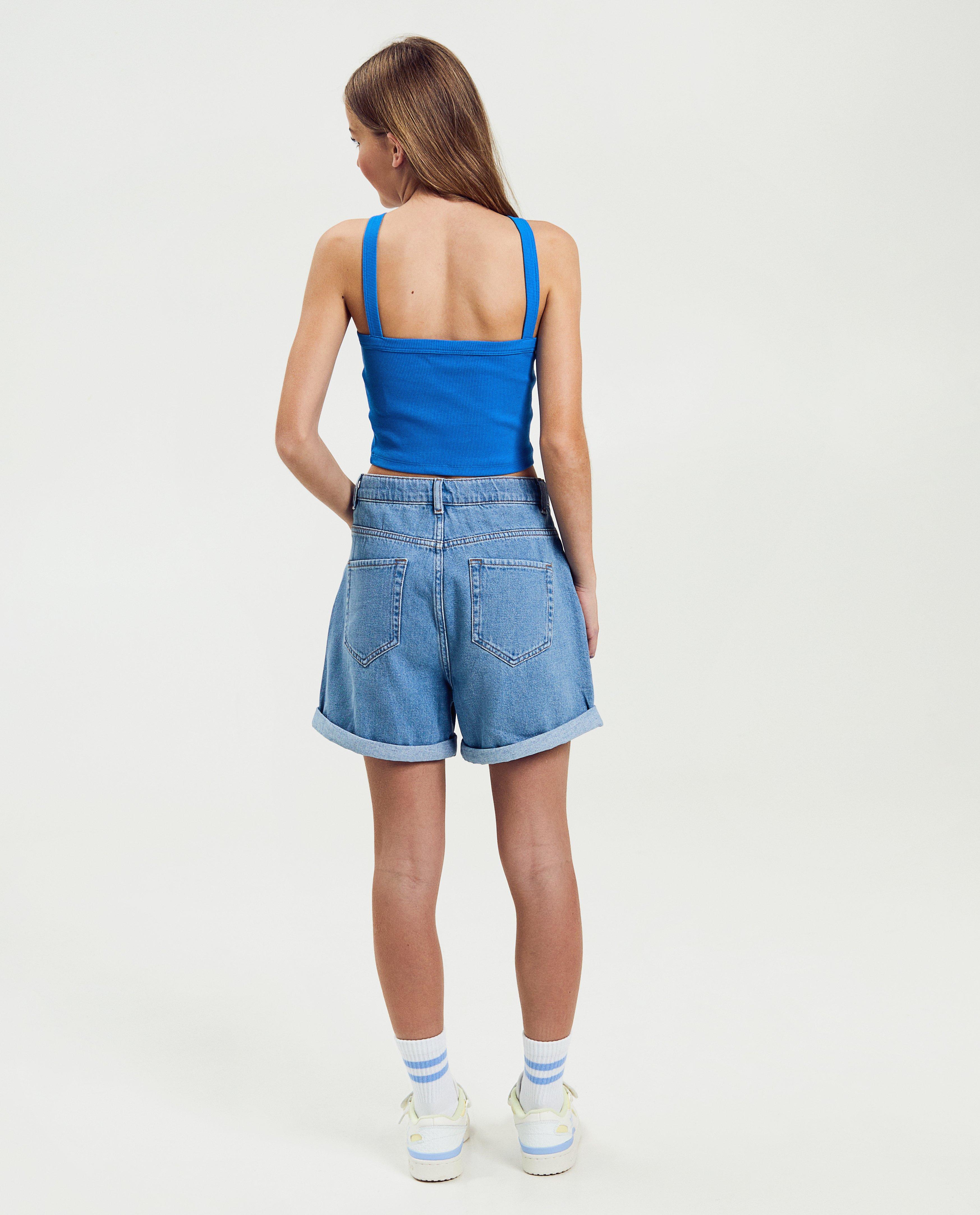 Groggy topp med fina ribbstickade kanter, cropped fit blå