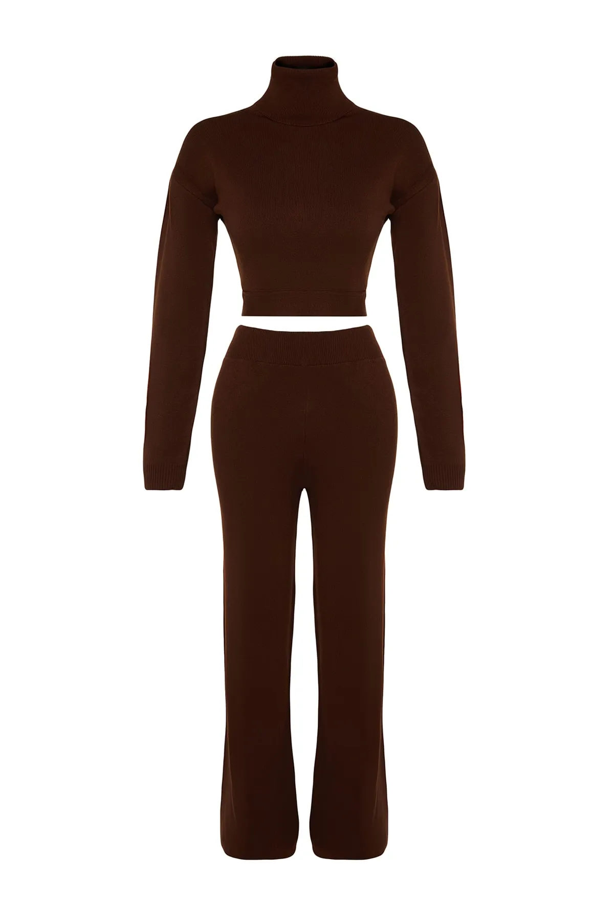Trendyol Collection  Braunes Strickoberteil- und -unterteil-Set mit Krawatte und Hose TWOAW21AU0093