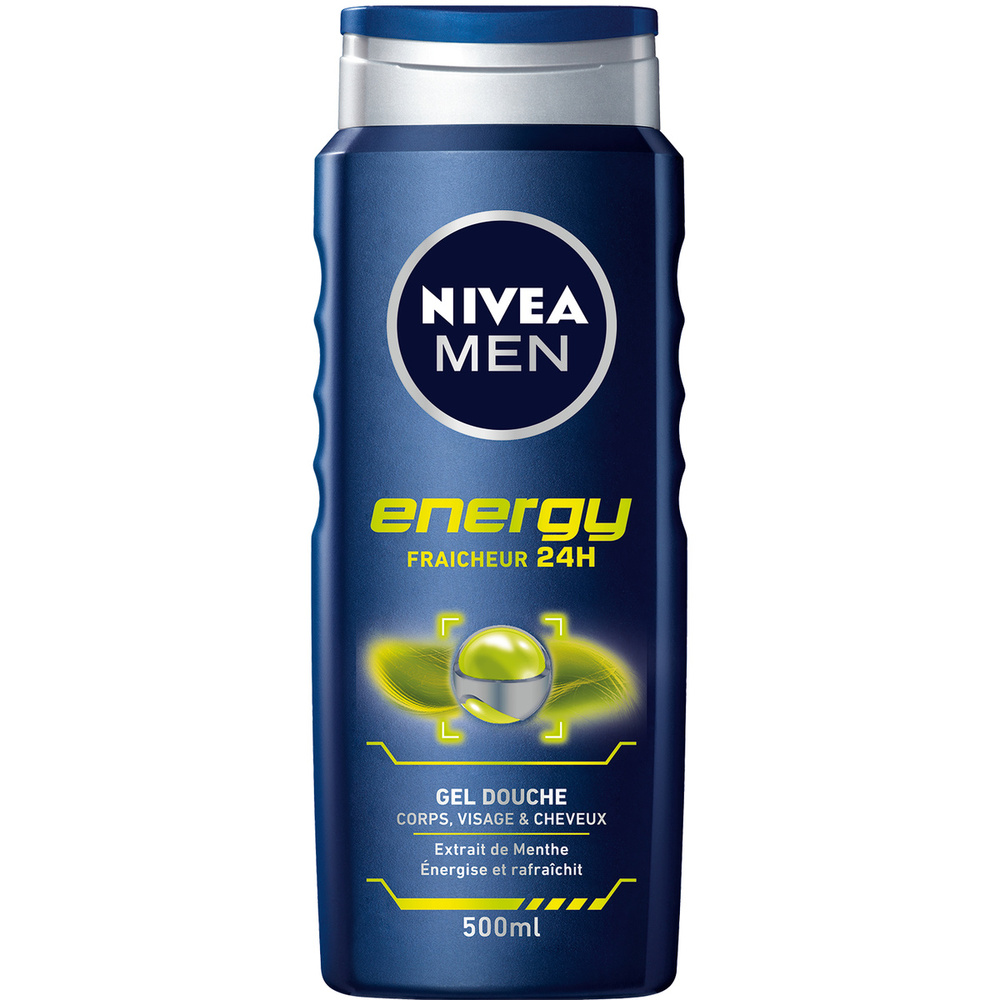 nivea ENERGY - Gel douche 3en1 visage corps&cheveux Shampoing douche homme grand format