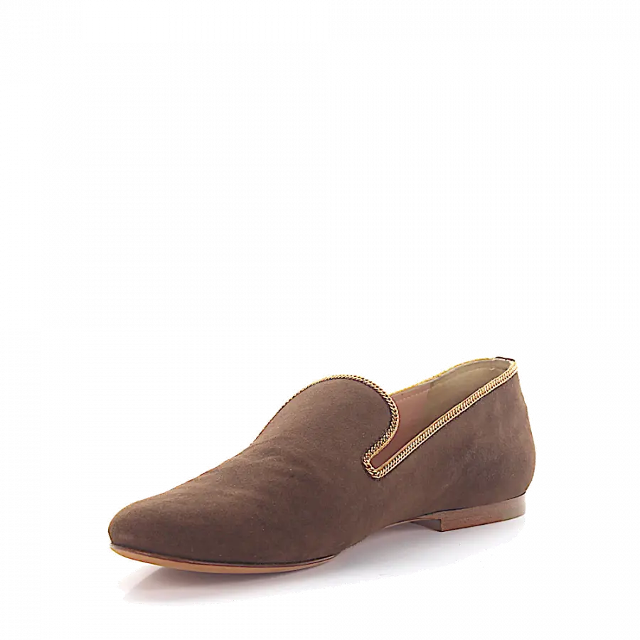 Unützer - Slipper Kalbsleder Veloursleder Zierkette braun - braun