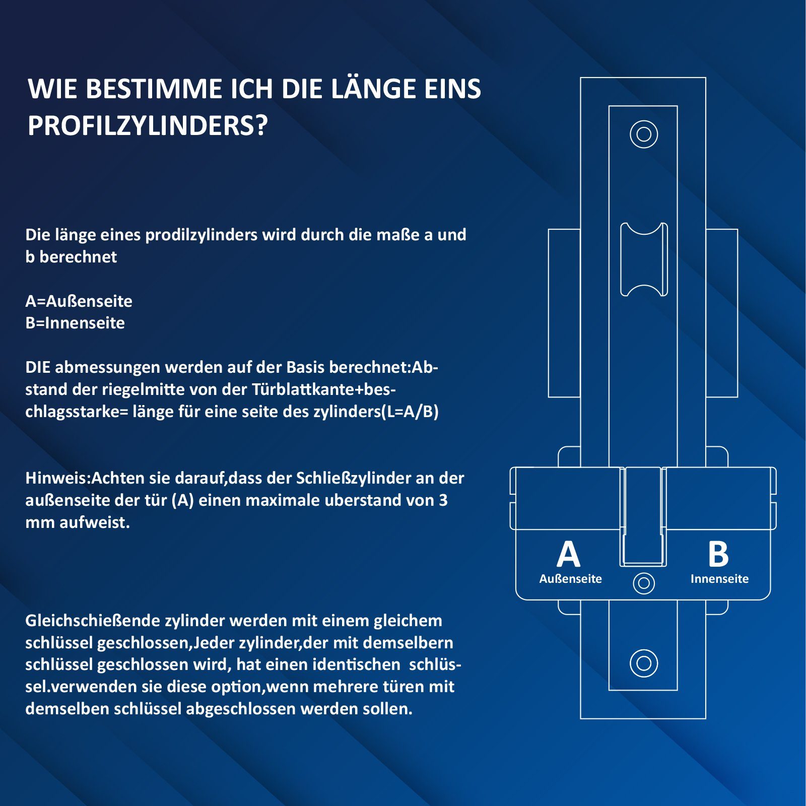 Homewit Schließzylinder 80mm doppelt offener Schließzylinder aus Zinklegierung alloy, (Set, 1-St., inkl. 5 Schlüssel), mit 5 Stück Schlüssel + 2 Stück Befestigungsschrauben