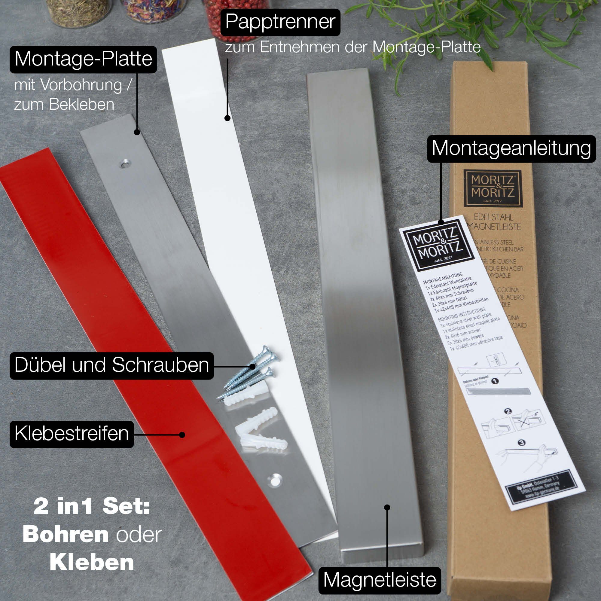 Moritz & Moritz Magnet-Messerblock Magnetleiste für Messer - Messerhalterung (1tlg), Edelstahl 40 cm