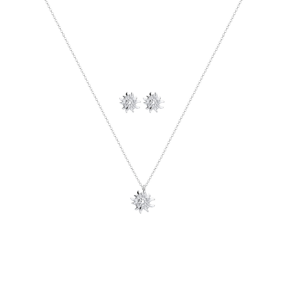 Elli Elli Ensemble de Bijoux Femmes Traditionnel Édelweiss en Argent Sterling 925 Bijoux