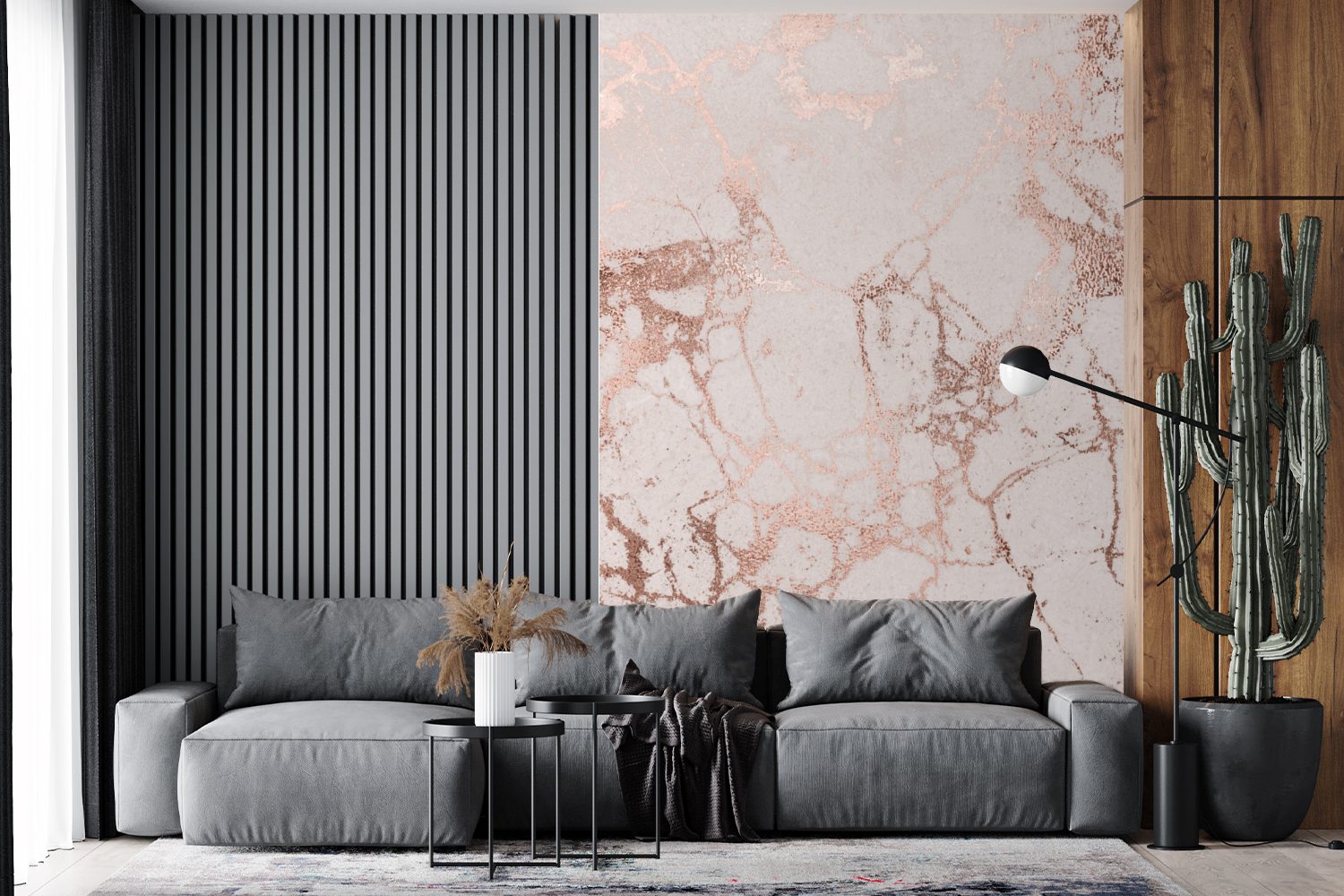 MuchoWow Fototapete Marmor - Rosa - Roségold, Matt, bedruckt, (3 St), Montagefertig Vinyl Tapete für Wohnzimmer, Wandtapete