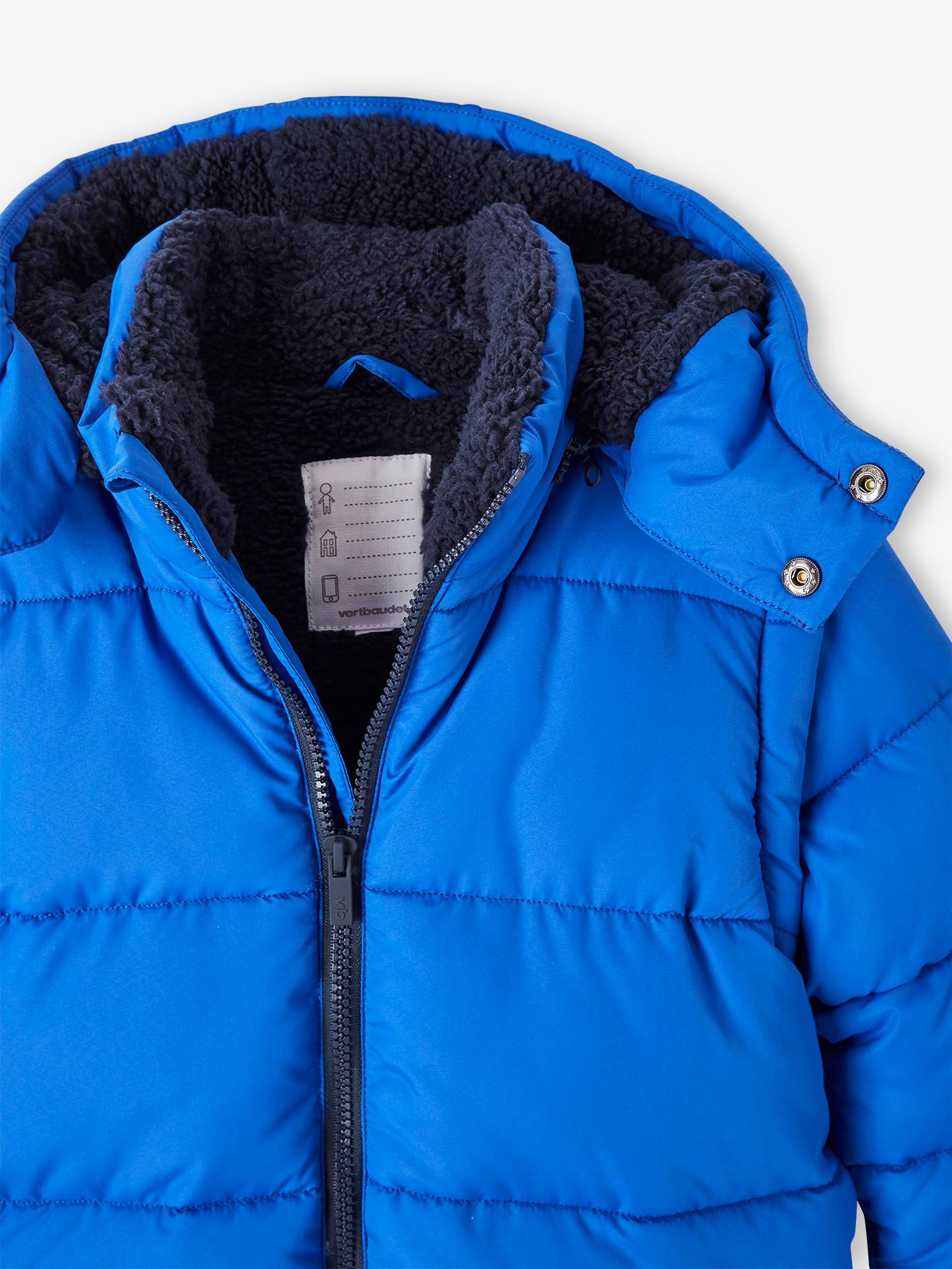 Doudoune capuche et manches amovibles garçon doublée polaire bleu électrique