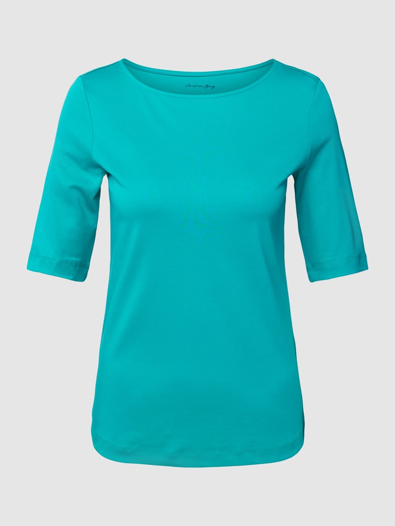 T-Shirt aus Baumwolle mit U-Boot-Ausschnitt in türkis